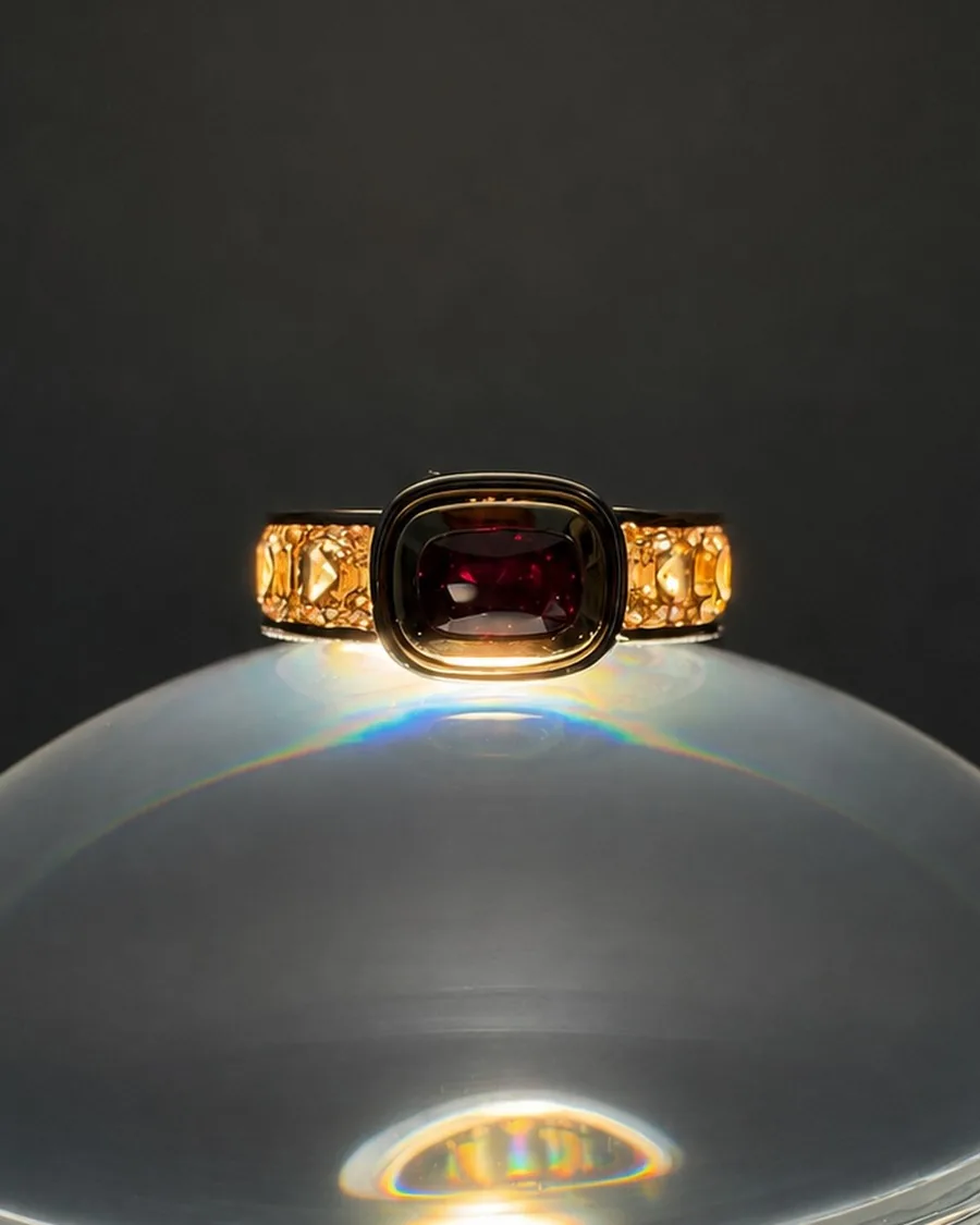 Ring: Painit, über ein Karat – eines der seltensten Minerale, in Gold und Platin mit Champagner-Diamanten.