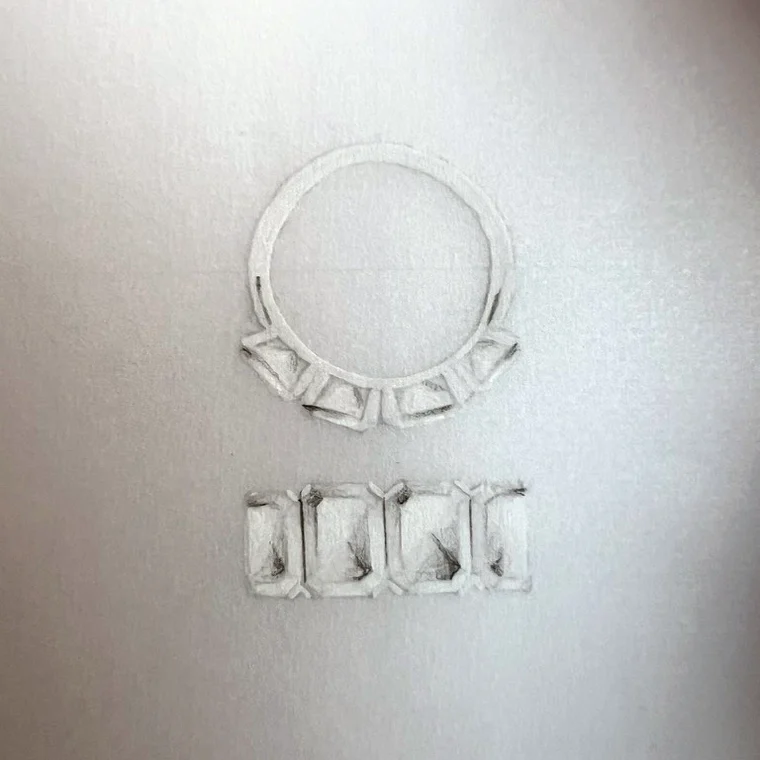 Design sketch: eternity ring with emerald cut diamonds