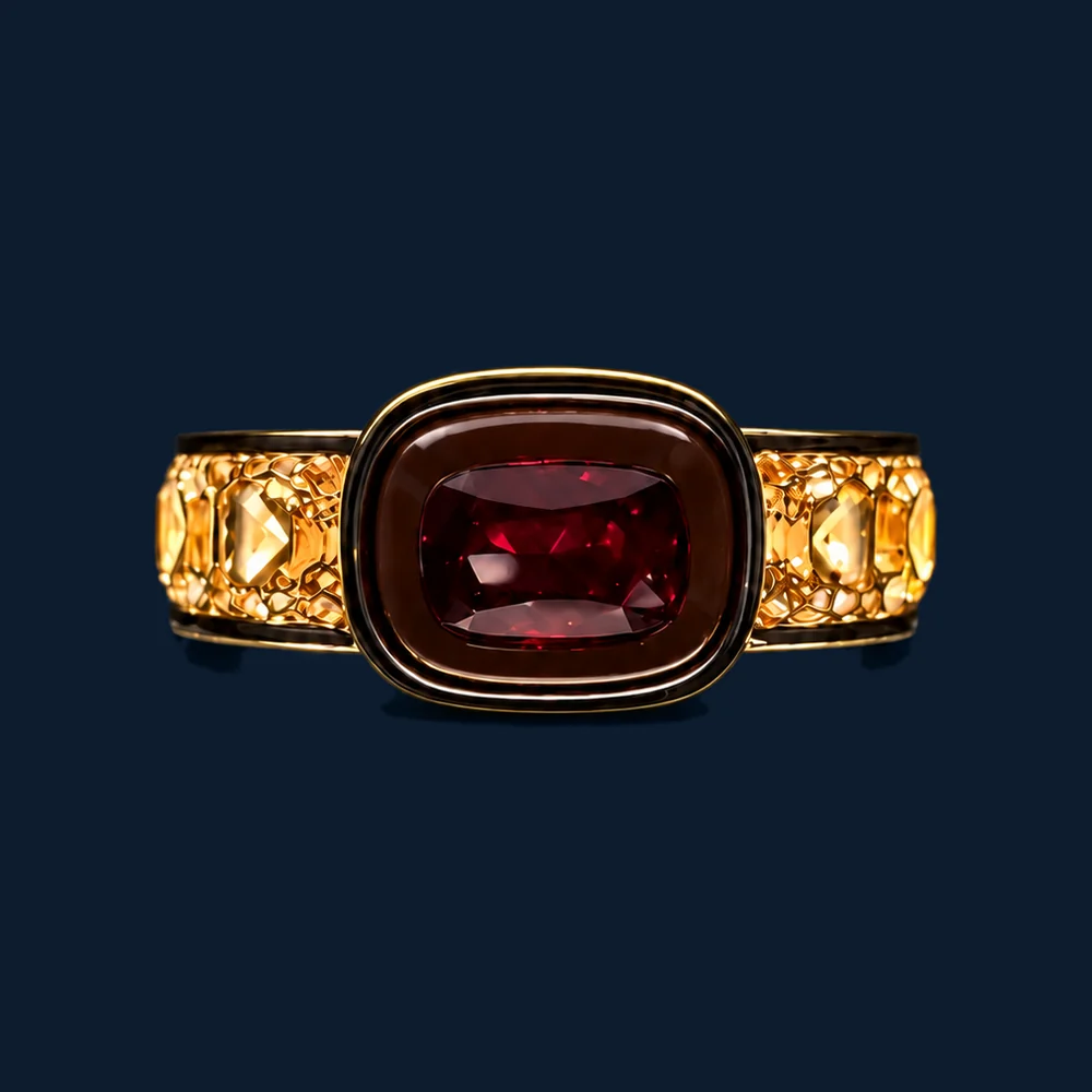 Ring mit Painit in Gold und Platin, Champagner-Diamanten