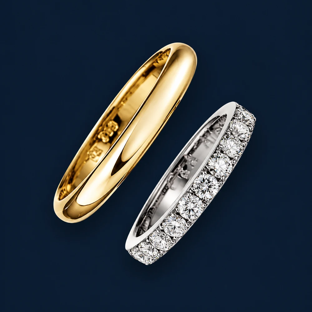Glattes Goldband und Diamant-Memoire