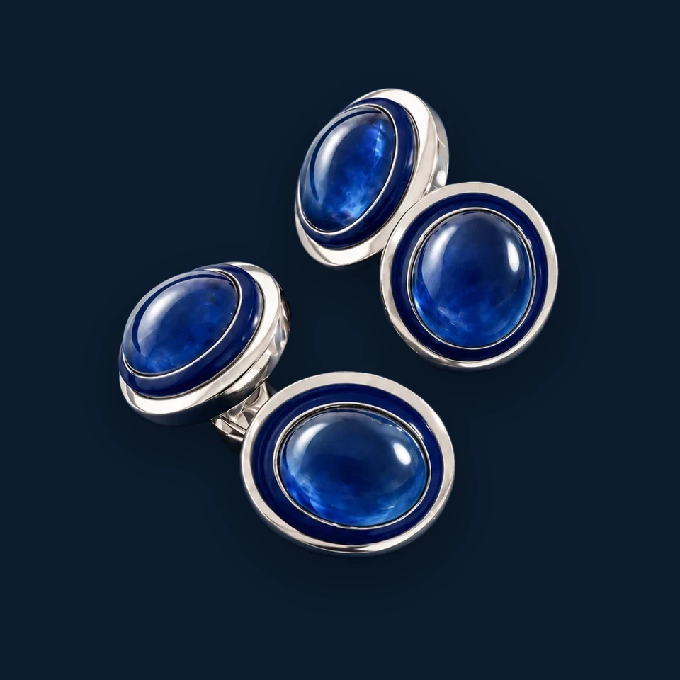 Manschettenknöpfe mit blauen Cabochons in Weißgold