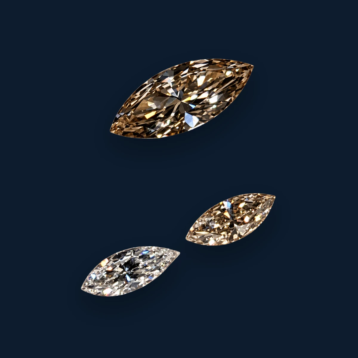Navette diamonds, champagne and white, loose