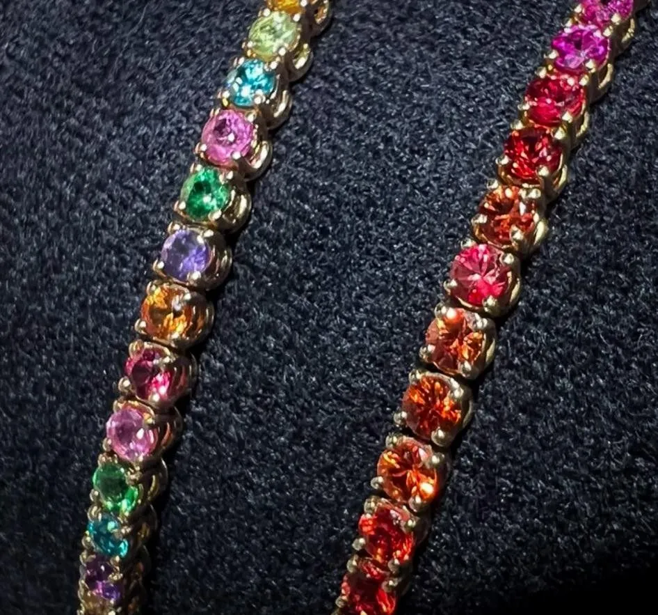 Harlequin (MX-B04), Fancy sapphires, tsavorites & zircons, playfully mixed